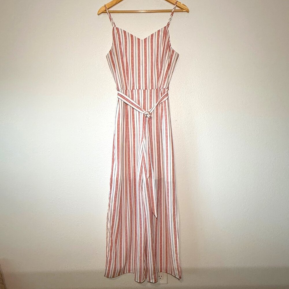 Monteau White and Red Striped Spaghetti Strap Jumpsuit